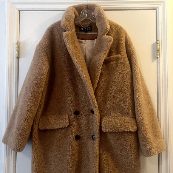 J.Crew Relaxed topcoat coat sherpa wool blend beige brown size M - Picture 5 of 8